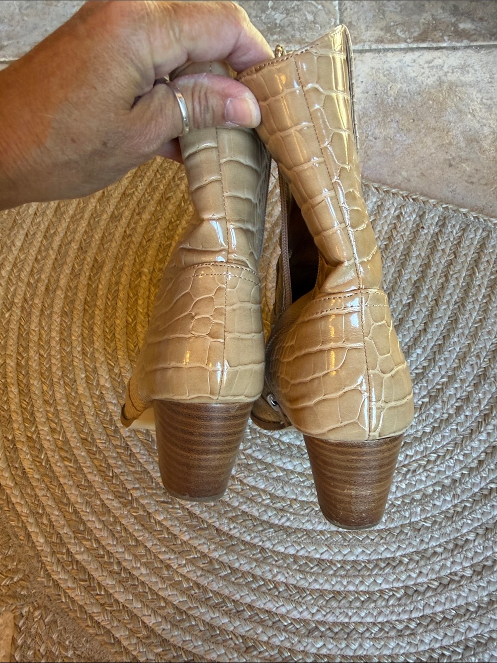 Coconuts by Matisse Beige Croc-Embossed Pointed Toe Heeled Boots - Picture 3 of 10